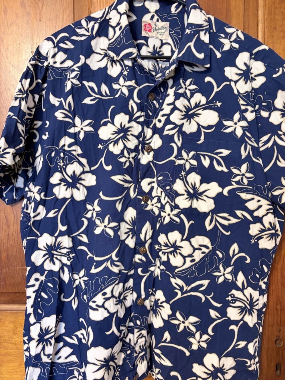 Vintage Hilo Hattie Navy and White Hawaiian Floral Shirt